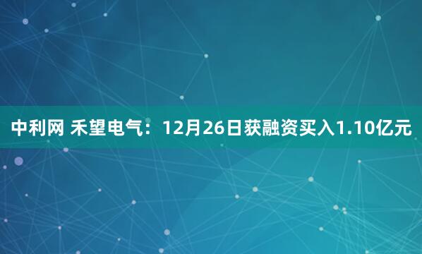 中利网 禾望电气:12月26日获融资买入1.10亿元