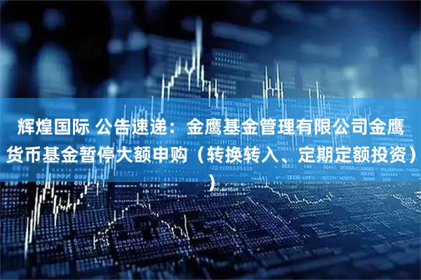 辉煌国际 公告速递：金鹰基金管理有限公司金鹰货币基金暂停大额申购（转换转入、定期定额投资）